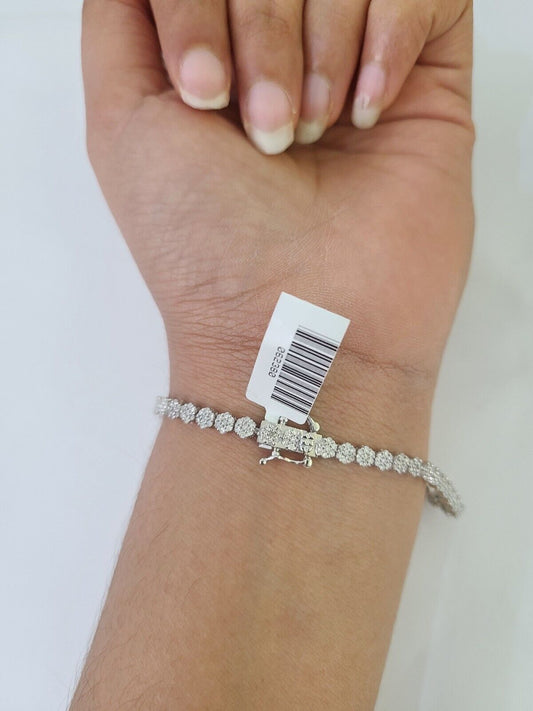 10K White Gold Diamond Bracelet Flower Women Ladies 7" REAL Genuine Gold - GoldenlinQ