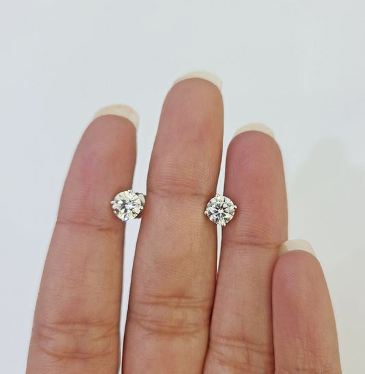 10k White gold Round Earrings Real Diamond screw - back Lab CreatedWomen Men Studs - Reva Jeweler