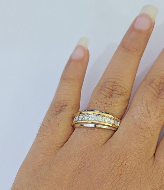10k White Yellow Gold Diamond Mens Ring Band Wedding Genuine Natural Real - Reva Jeweler