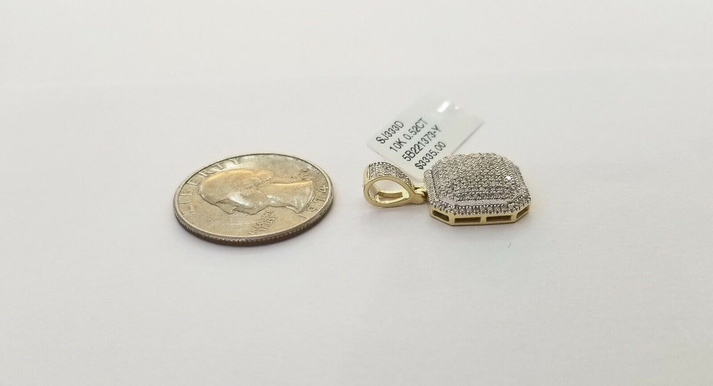 10K Yellow Gold 1/2 CT Real Diamond Pillow Charm 1"Inch Square 3D Dome Pendant - Reva Jeweler