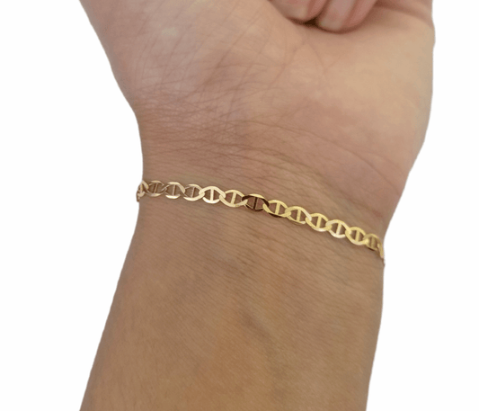 10K Yellow Gold 3mm Mariner Anchor Link Bracelet 8" Inch Lobster Lock - Reva Jeweler