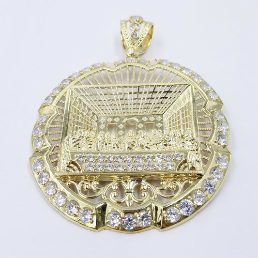 10k Yellow Gold Apostles Last Supper Round Pendant Diamond Cut Men 3.75" 75mm - Reva Jeweler