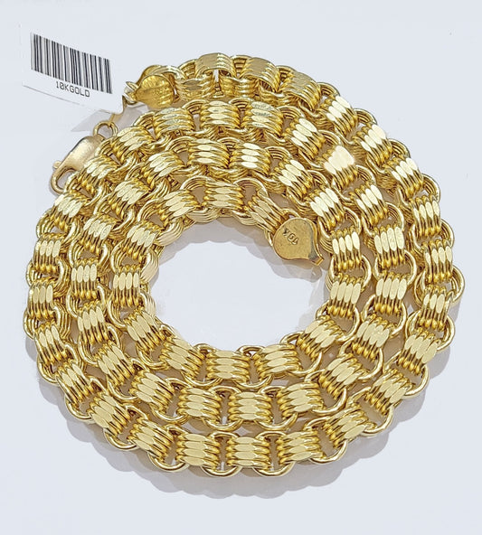 10k Yellow Gold Box Byzantine Chain 7mm 22" inch Unisex Real 10kt Necklace Men's - Reva Jeweler