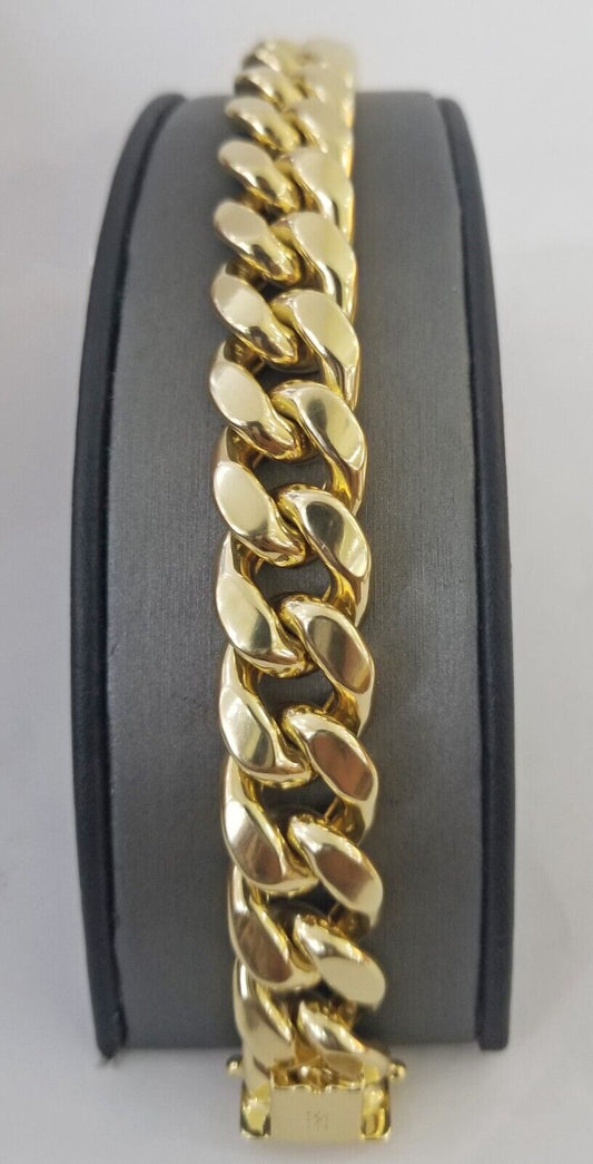 10K Yellow Gold Bracelet 15mm Miami Cuban Link 8.5" Real 10kt Gold Thick mens - Reva Jeweler