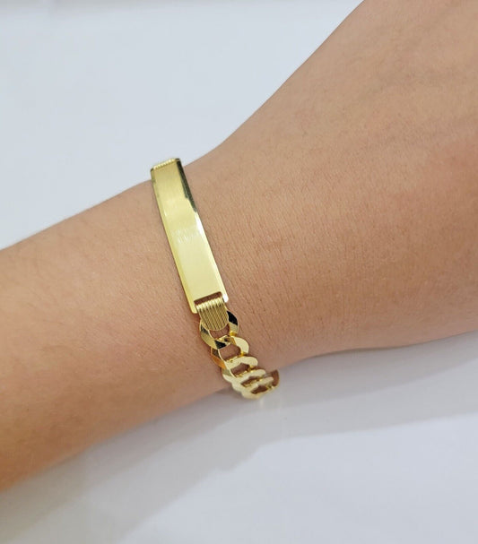10k Yellow Gold Bracelet ID Cuban Curb Link 9.5mm 8.5 Inch Name Plate SOLID REAL - Reva Jeweler