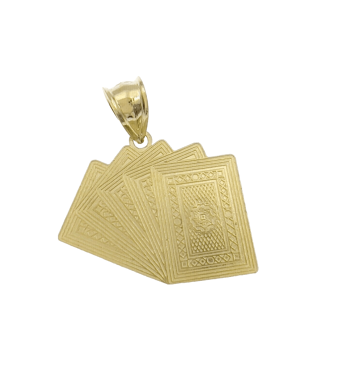 10k Yellow Gold Card Charm Royal Flush Pendant 1'' Necklace Chain SALE 10kt Real - Reva Jeweler