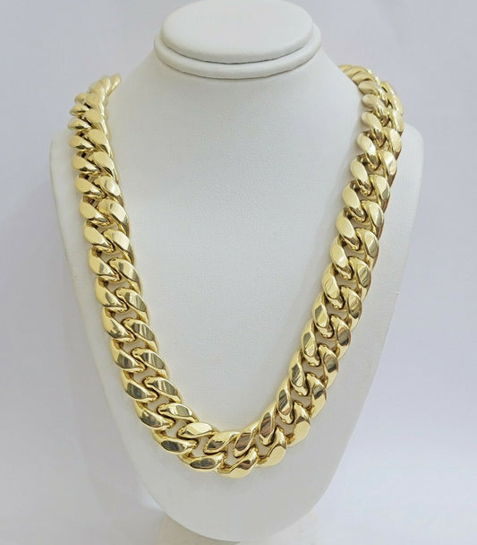 10k Yellow Gold Chain 15mm Miami Cuban Link Men Necklace 20" - 30" REAL 10kt, Mens - Reva Jeweler