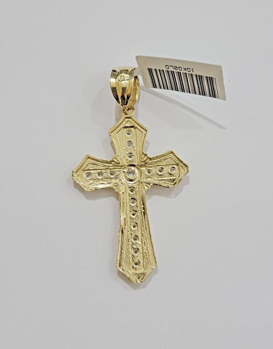 10k Yellow Gold Cross Charm pendant 2" Inch With Cubic Zirconia For Sale - Reva Jeweler