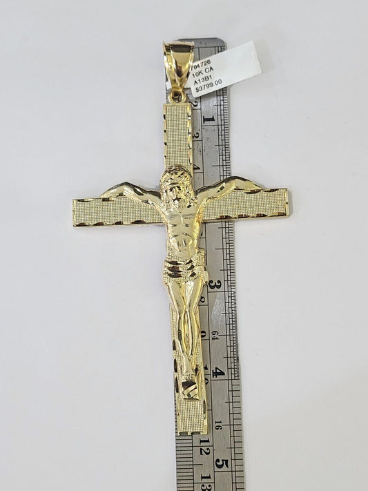 10K Yellow Gold Crucifix Cross Pendant Jesus Christ Charm Women Men - Reva Jeweler