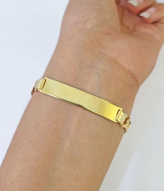 10k Yellow Gold Cuban Link ID Bracelet 8" 7mm Lobster Clasp Real 10Kt - GoldenlinQ
