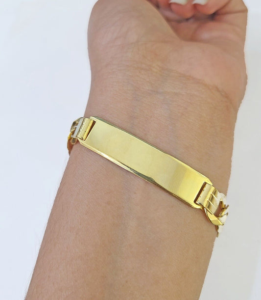 10k Yellow Gold Cuban Link ID Bracelet 8.5" 9mm Lobster Clasp Real 10Kt - GoldenlinQ