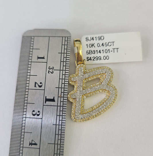 10k Yellow Gold Diamond B Charm Pendant Initial Alphabet Letter Real Genuine - GoldenlinQ