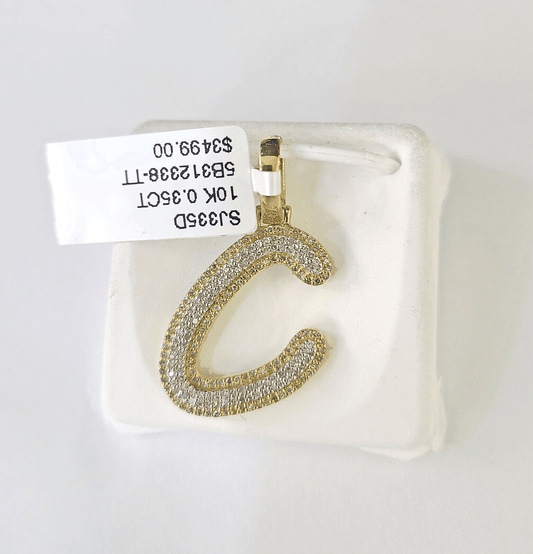 10k Yellow Gold Diamond C Charm Pendant Initial Alphabet Letter Real Genuine - GoldenlinQ