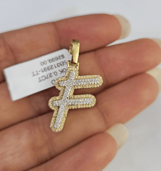 10k Yellow Gold Diamond F Charm Pendant Initial Alphabet Letter Real Genuine - GoldenlinQ