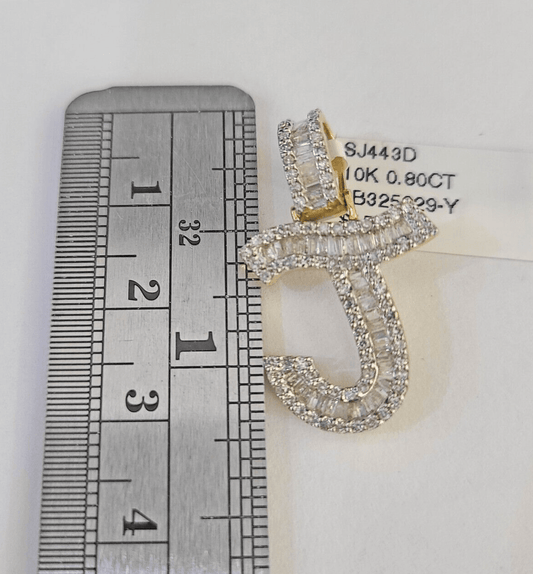 10k Yellow Gold Diamond J Charm Pendant Initial Alphabet Letter Real Genuine - GoldenlinQ