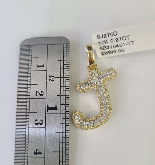10k Yellow Gold Diamond J Charm Pendant Initial Alphabet Letter Real Genuine - GoldenlinQ