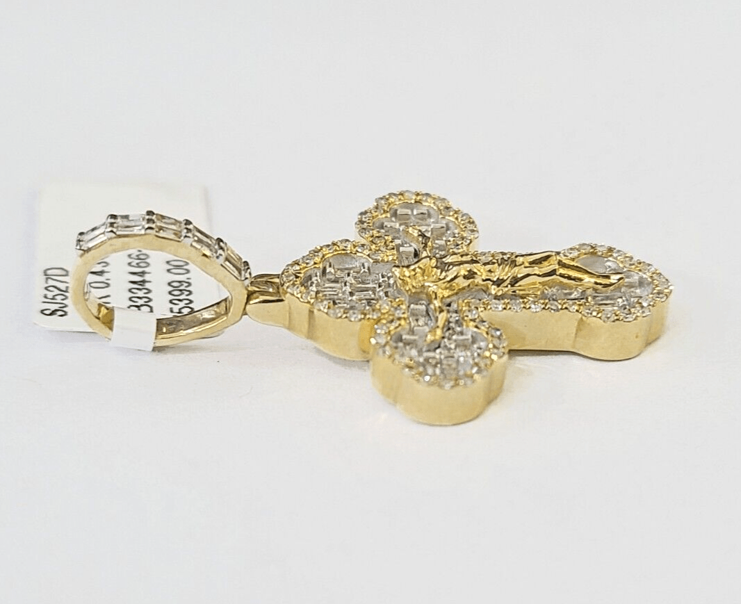 10k Yellow Gold Diamond Jesus Cross Charm Pendant Genuine Diamond Real - Reva Jeweler
