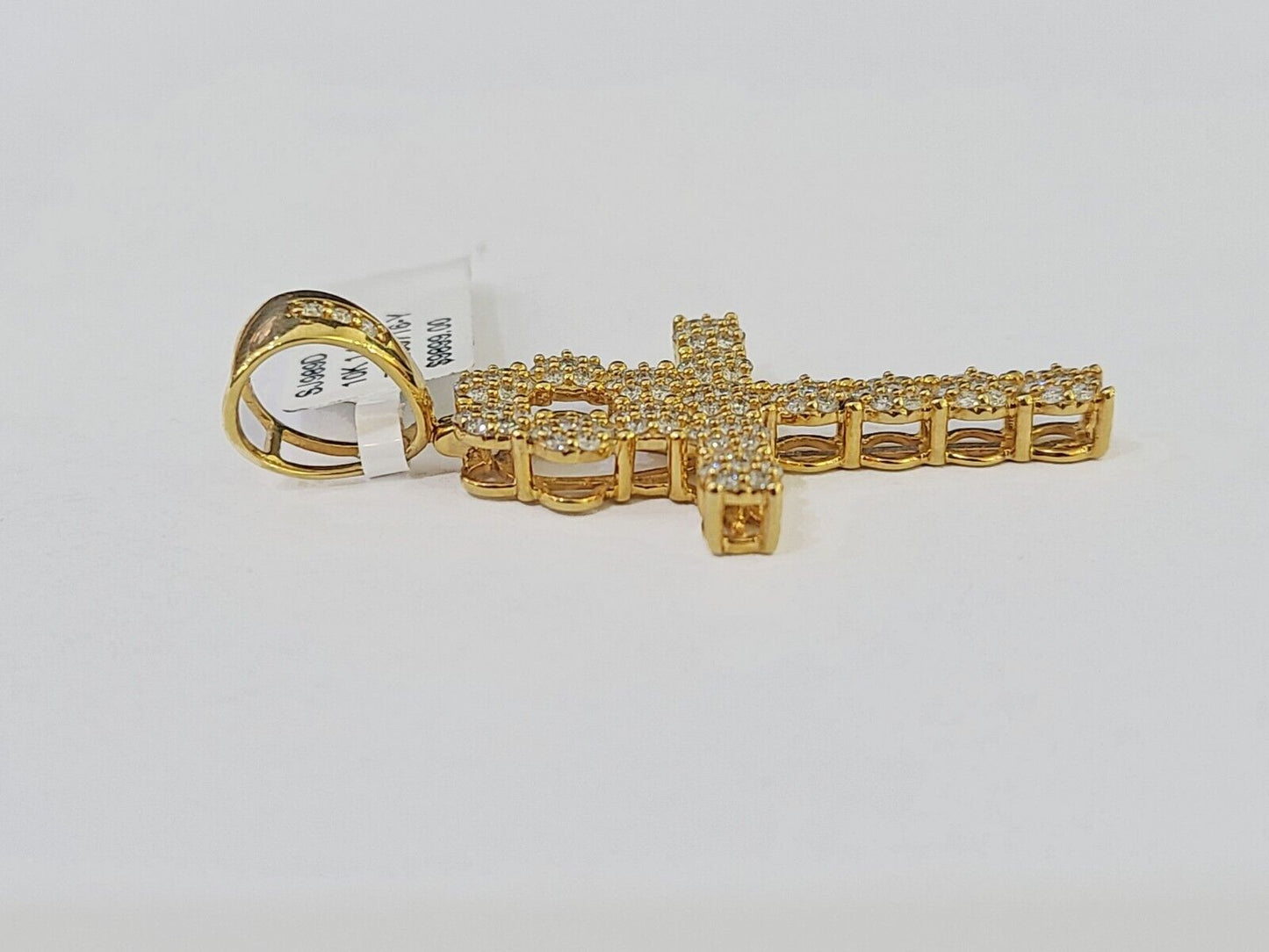 10k Yellow Gold Diamond Jesus Cross Charm Pendant Genuine Diamond Real - Reva Jeweler
