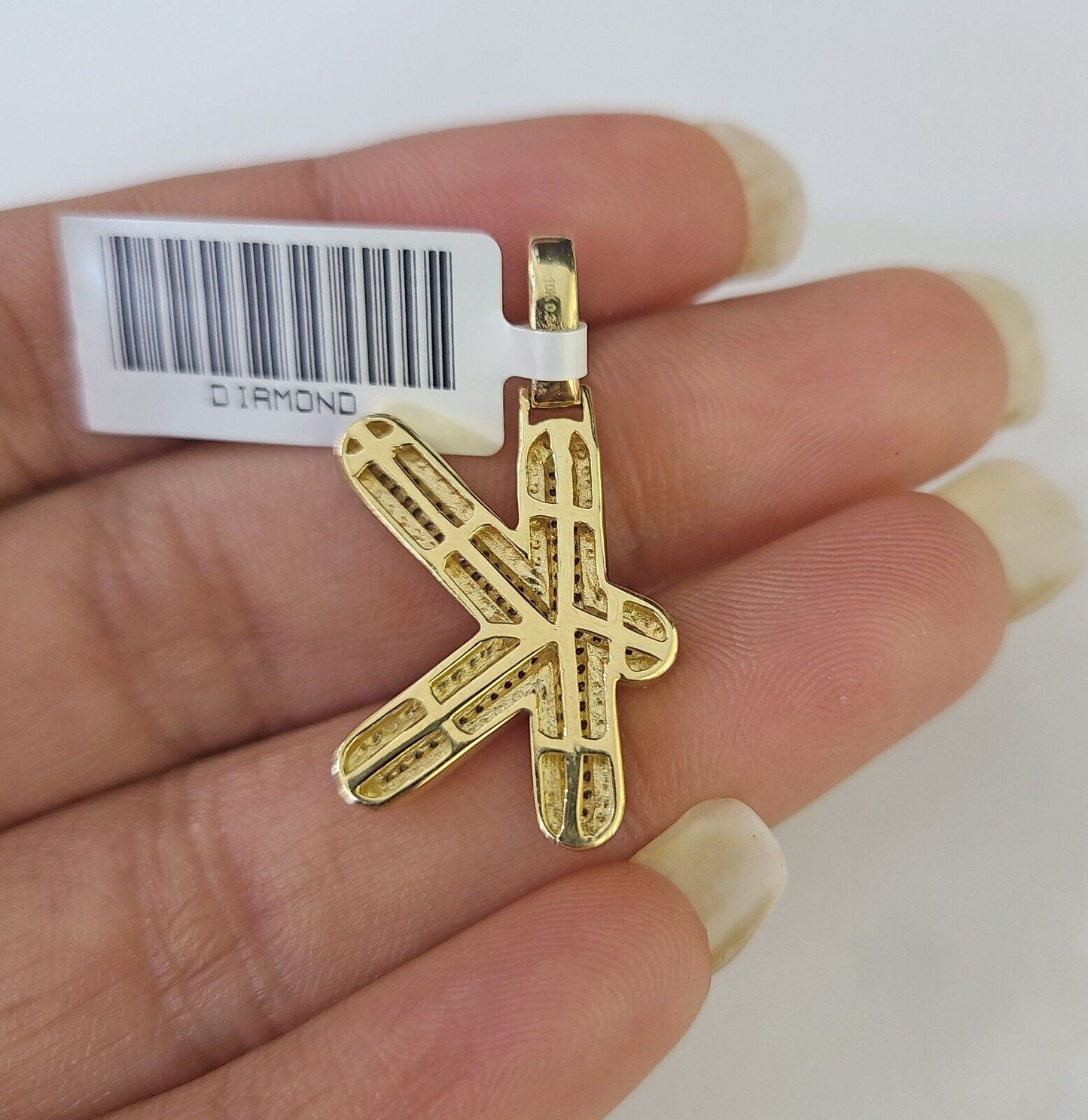10k Yellow Gold Diamond K Charm Pendant Initial Alphabet Letter Real Genuine - GoldenlinQ