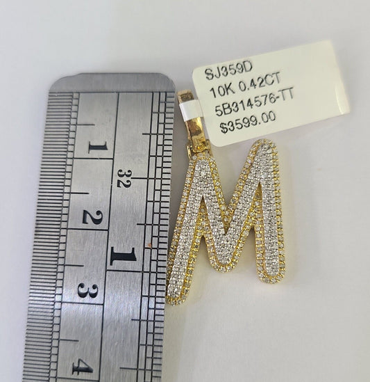 10k Yellow Gold Diamond M Charm Pendant Initial Alphabet Letter Real Genuine - GoldenlinQ