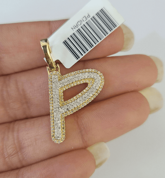 10k Yellow Gold Diamond P Charm Pendant Initial Alphabet Letter Real Genuine - GoldenlinQ