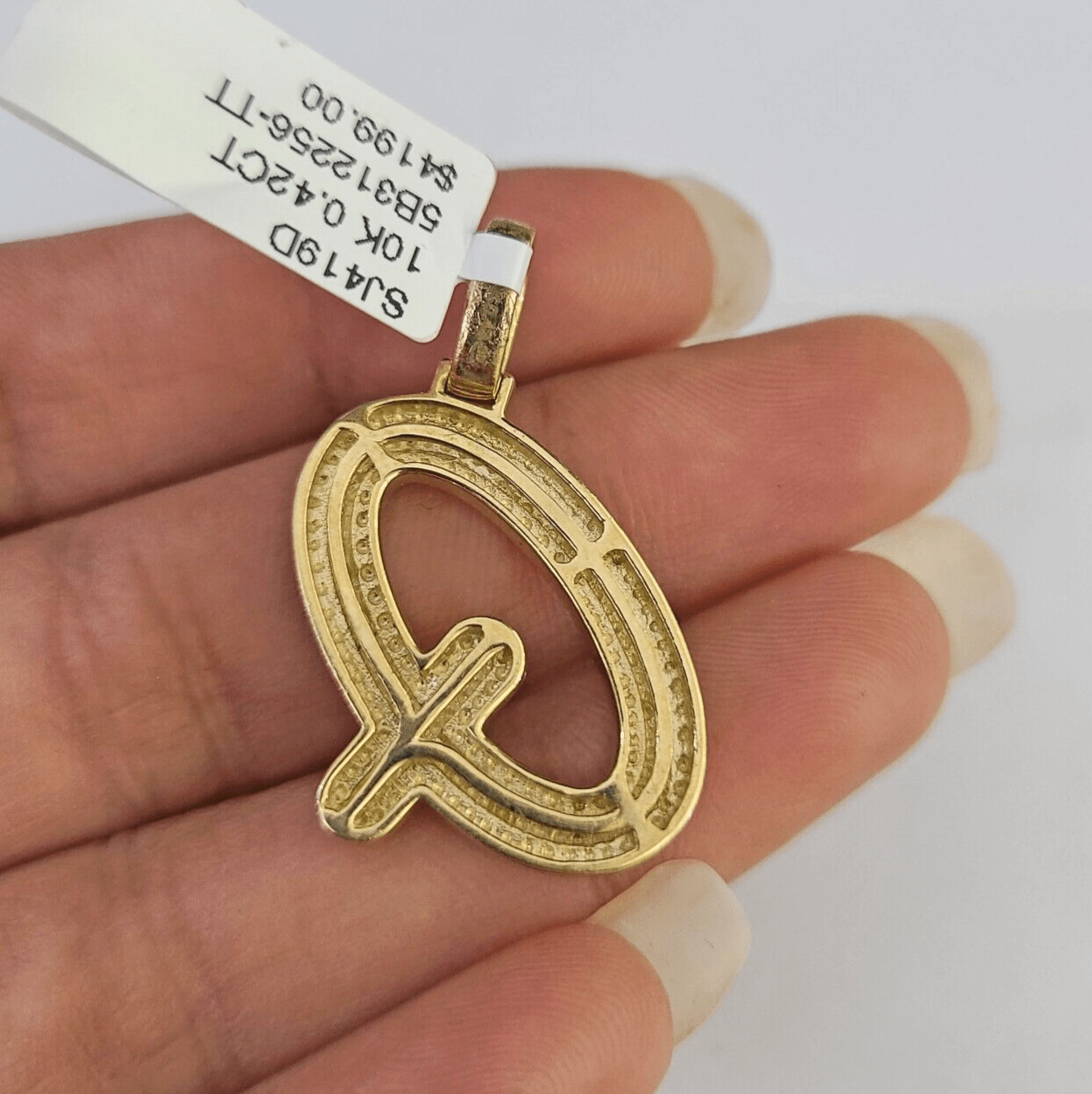 10k Yellow Gold Diamond Q Charm Pendant Initial Alphabet Letter Real Genuine - GoldenlinQ