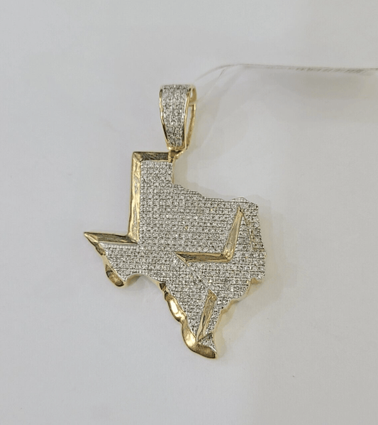 10k Yellow Gold Diamond Texas Map Charm Men Women Pendant Genuine 1.5" Real - Reva Jeweler