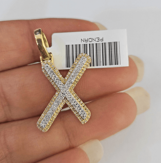 10k Yellow Gold Diamond X Charm Pendant Initial Alphabet Letter Real Genuine - GoldenlinQ