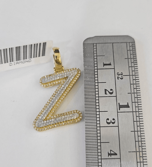 10k Yellow Gold Diamond Z Charm Pendant Initial Alphabet Letter Real Genuine - GoldenlinQ