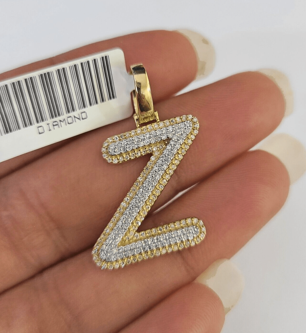 10k Yellow Gold Diamond Z Charm Pendant Initial Alphabet Letter Real Genuine - GoldenlinQ