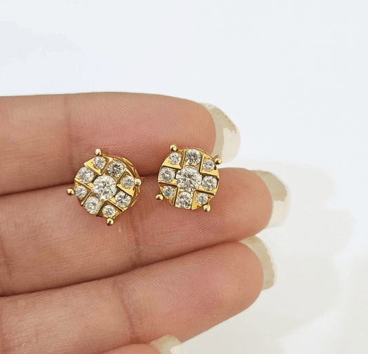 10k Yellow gold Earring with Real 0.99CT diamond screw - bag ,Women studs - Reva Jeweler