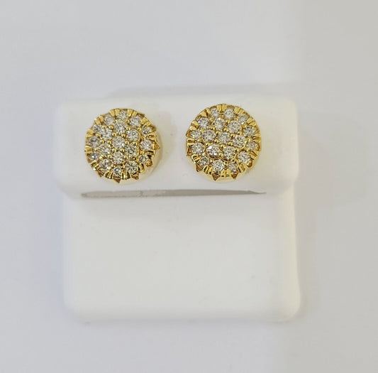 10k Yellow gold Flower Earrings Real Diamond screw - back Women Men studs - Reva Jeweler