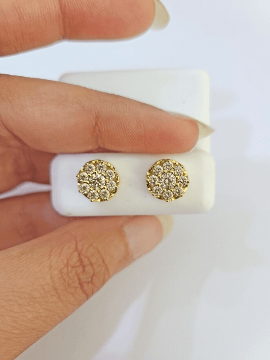 10k Yellow gold Flower Earrings with Real 0.96CT diamond screw - bag ,Women studs - Reva Jeweler