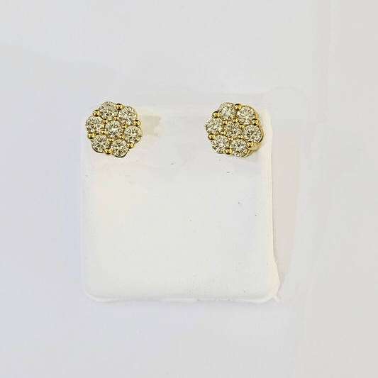 10k Yellow gold Flower Earrings with Real 1.52CT diamond screw - bag ,Women studs - Reva Jeweler