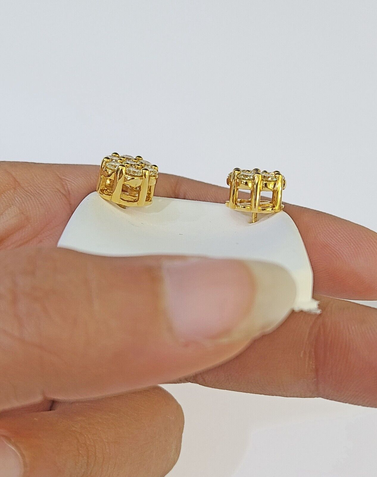 10k Yellow gold Flower Earrings with Real 1.52CT diamond screw - bag ,Women studs - Reva Jeweler