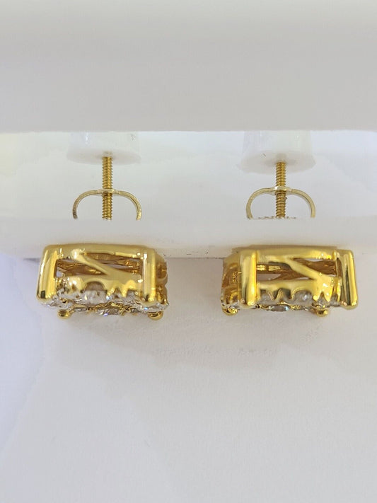 10k Yellow gold Flower Earrings with Real 2.09CT diamond screw - bag ,Women studs - Reva Jeweler