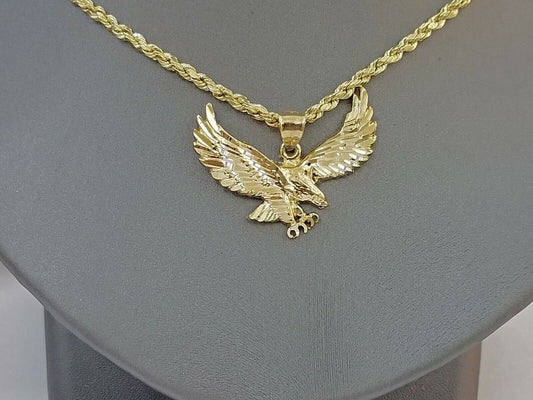 10k Yellow Gold Flying Eagle Diamond Cut Charm Pendant For Men Women Real - Reva Jeweler