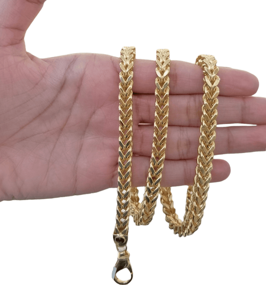 10k Yellow Gold Franco Chain 22 24 26 28" Inch Real Gold 7mm Box Necklace - Reva Jeweler