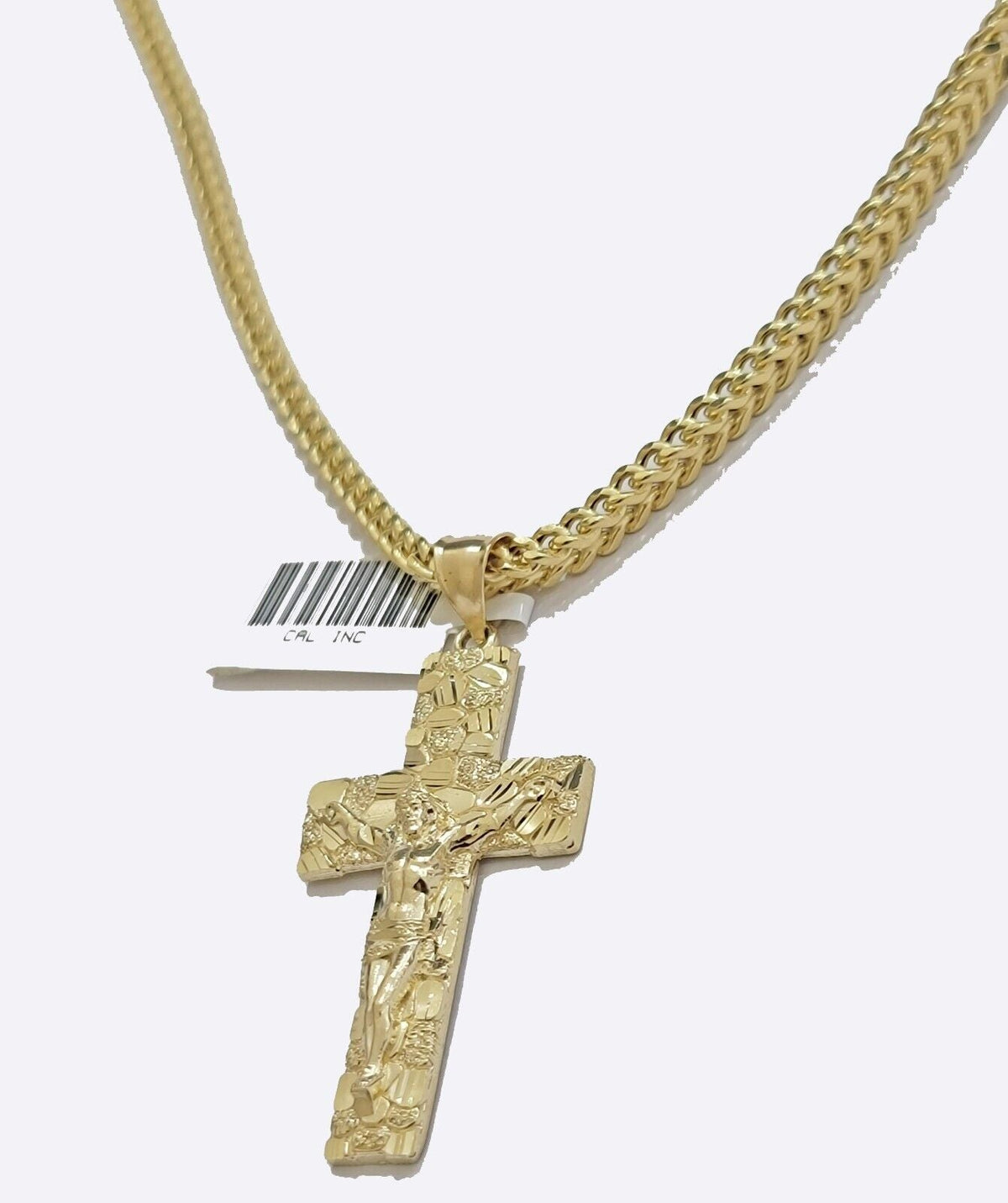 10k Yellow Gold Franco Chain & Nugget Charm 3mm 22" Inch Necklace Real 10KT SET - Reva Jeweler