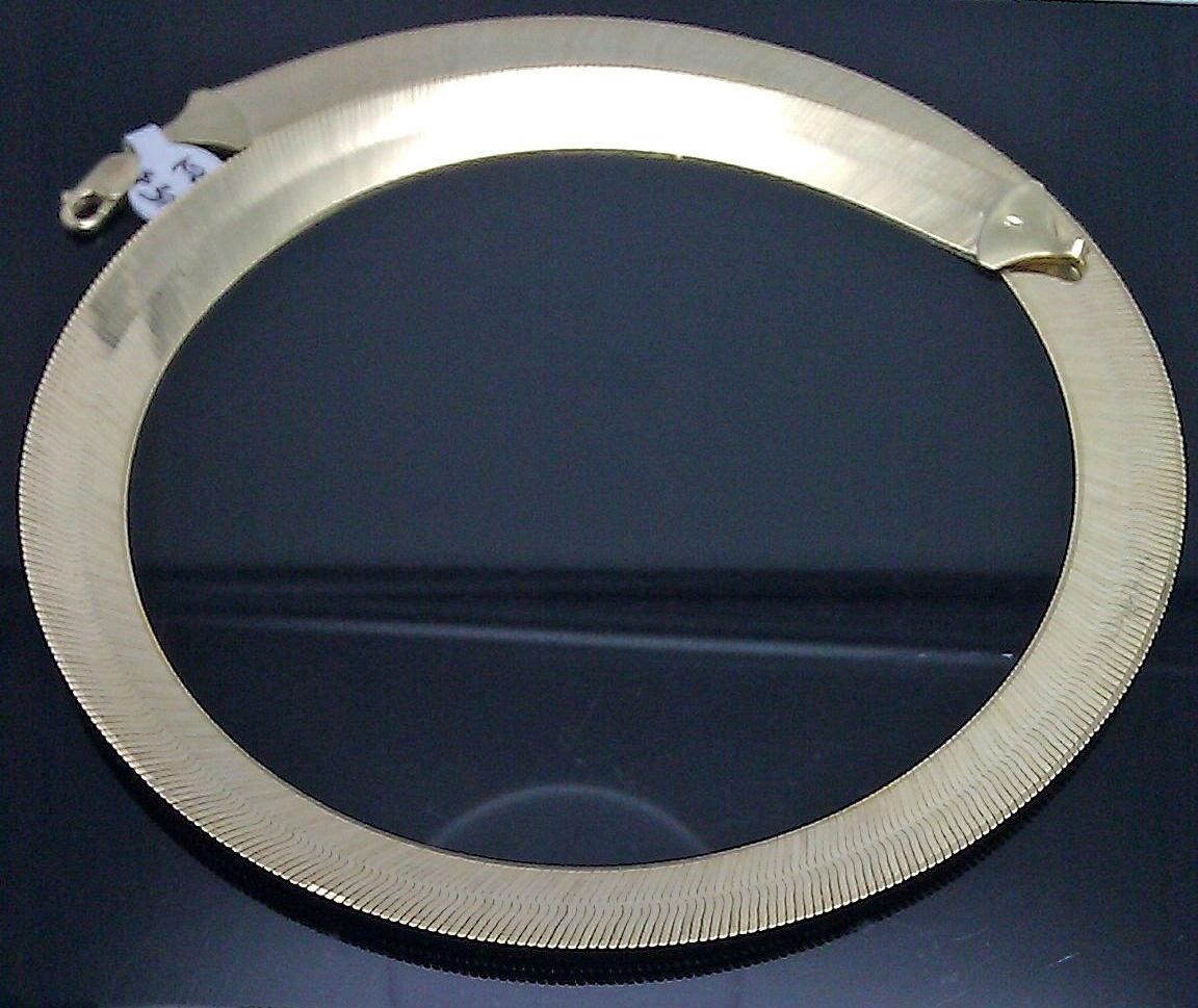10K Yellow Gold Herringbone 15mm Thick 20" Long Mens Ladies THICK Gold Chain - Reva Jeweler