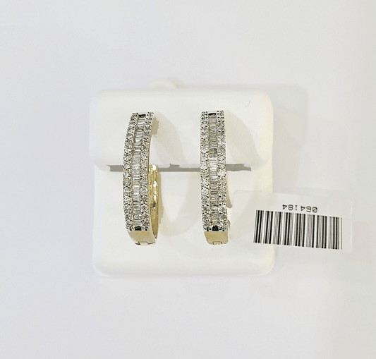 10k Yellow gold Hoops Earring with Real 1.00CT diamond , Women Hoops - Reva Jeweler