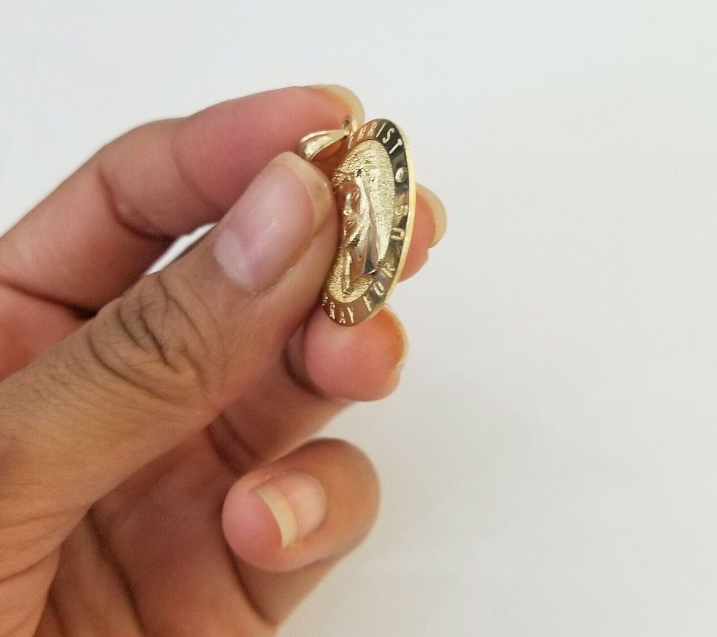 10k Yellow Gold Jesus Christ Charm Pendant Round 1.2" 10kt Real Gold Men Women - Reva Jeweler