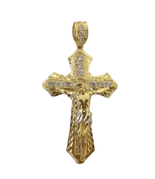 10K Yellow Gold Jesus Cross Pendent 5mm 20" 22"24"26"28" Inch Miami Cuban Chain - Reva Jeweler