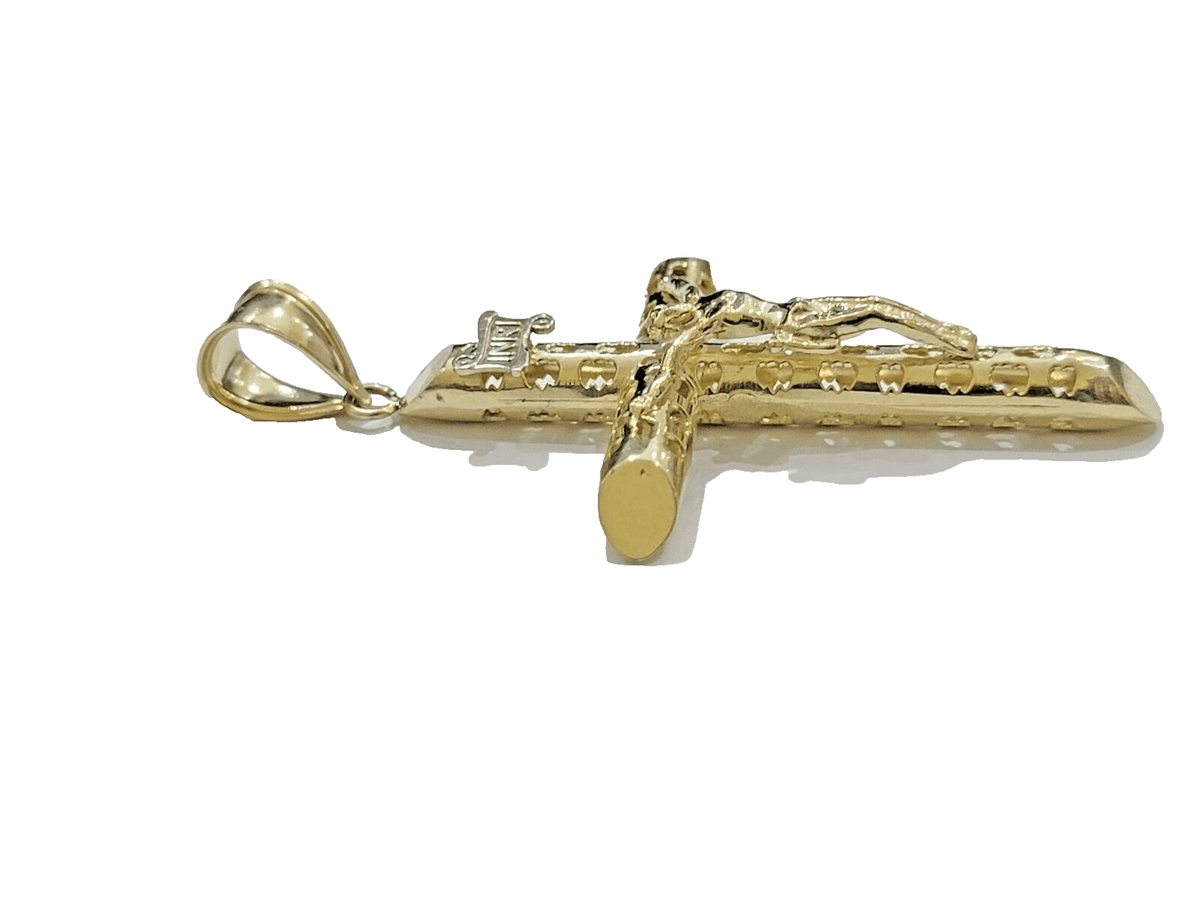 10k Yellow Gold Jesus Crucifix Cross Charm Pendant 2.5'' Inch Real 10kt SALE Men - Reva Jeweler