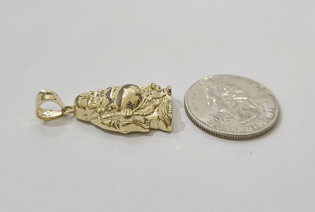 10k Yellow Gold Lucky Laughing Buddha Charm Religious Pendant Smiling Real 10Kt - Reva Jeweler