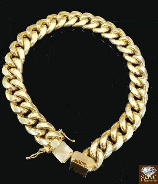 10k Yellow Gold Miami Cuban Bracelet 12mm 8" Box Lock Mens Real 10kt Strong Link - Reva Jeweler