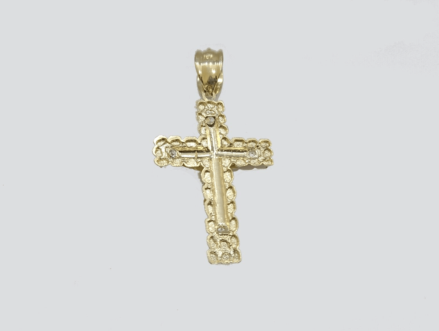 10k Yellow Gold Miami Cuban Chain 5mm 30" inch Necklace Jesus Cross Charm Real - GoldenlinQ