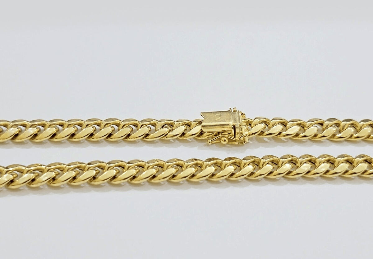 10k Yellow Gold Miami Cuban Link Chain Necklace 8mm 24'' Real 10kt SALE Box Lock - Reva Jeweler