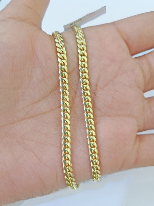 10K Yellow Gold Miami Cuban Link Chain SOLID Real 3mm - Reva Jeweler