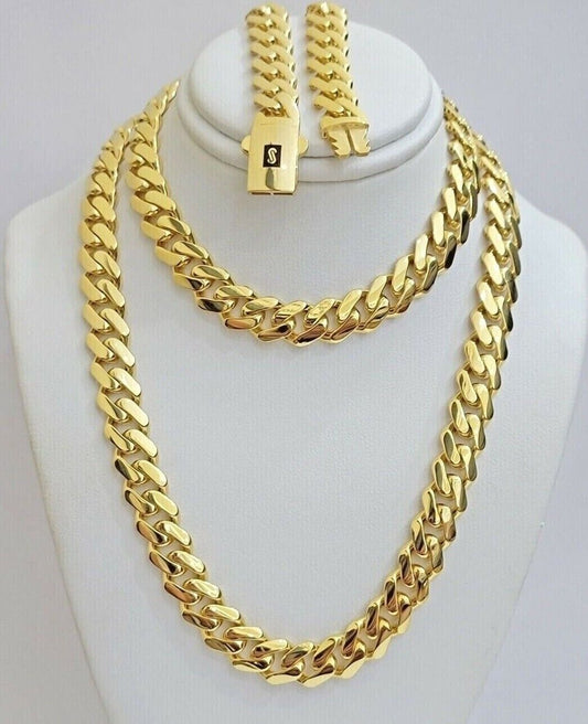 10k Yellow Gold Miami Cuban Royal Monaco Curb Link Chain 9mm Necklace 24" REAL - Reva Jeweler